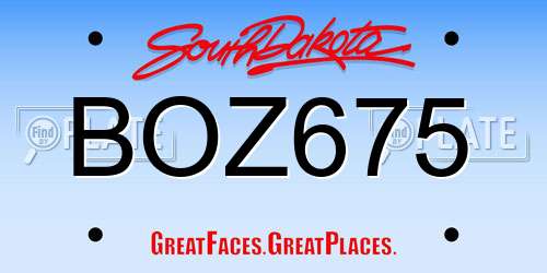 BOZ675 South Dakota License Plate