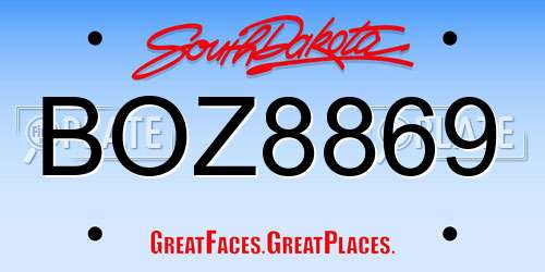 BOZ8869 South Dakota License Plate
