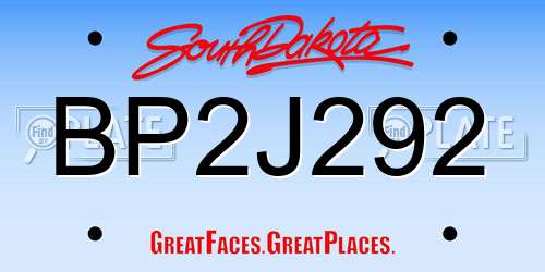 BP2J292 South Dakota License Plate