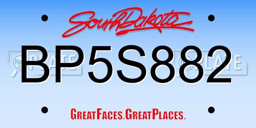 BP5S882 South Dakota License Plate