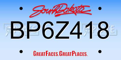 BP6Z418 South Dakota License Plate