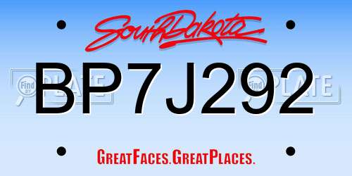 BP7J292 South Dakota License Plate