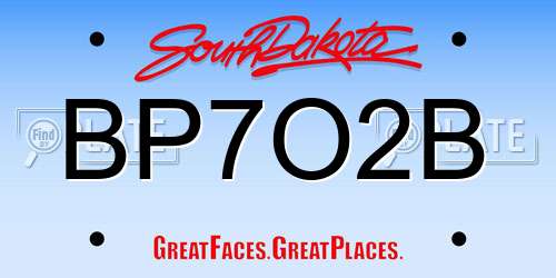 BP7O2B South Dakota License Plate