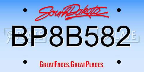 BP8B582 South Dakota License Plate