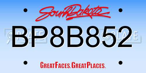 BP8B852 South Dakota License Plate