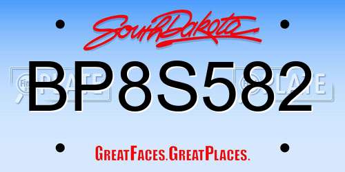 BP8S582 South Dakota License Plate