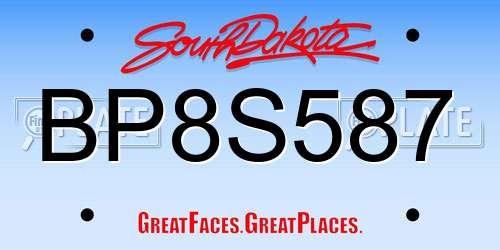 BP8S587 South Dakota License Plate