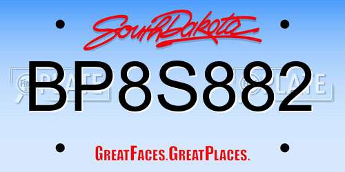 BP8S882 South Dakota License Plate