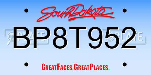 BP8T952 South Dakota License Plate