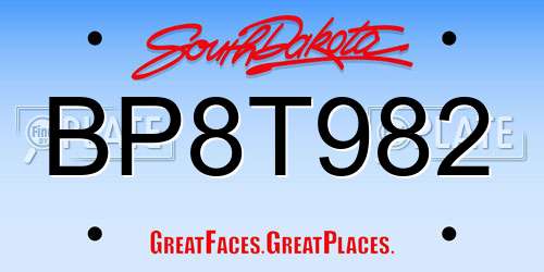 BP8T982 South Dakota License Plate