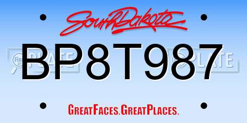 BP8T987 South Dakota License Plate
