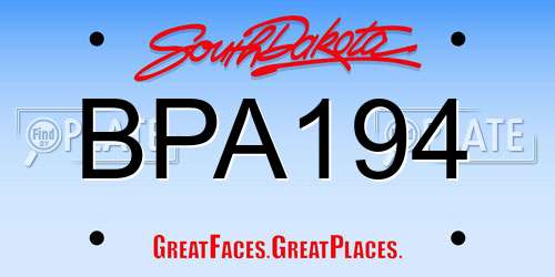 BPA194 South Dakota License Plate