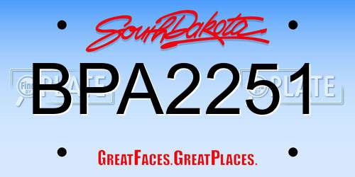 BPA2251 South Dakota License Plate