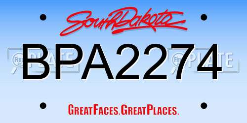 BPA2274 South Dakota License Plate