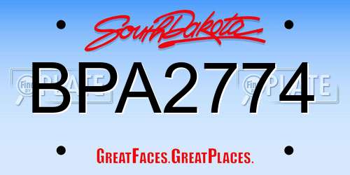 BPA2774 South Dakota License Plate