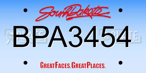 BPA3454 South Dakota License Plate