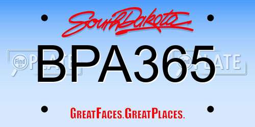 BPA365 South Dakota License Plate