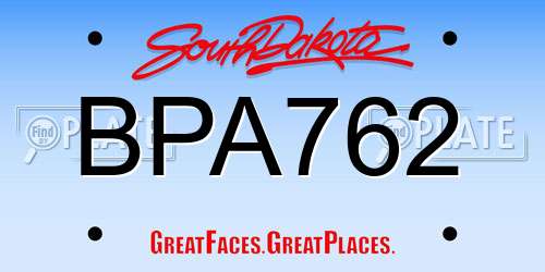 BPA762 South Dakota License Plate