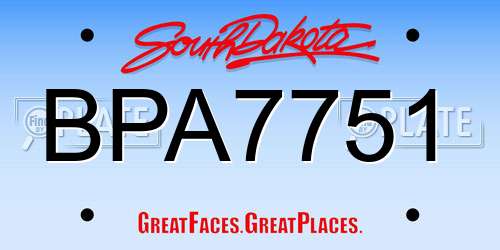 BPA7751 South Dakota License Plate