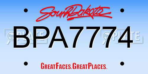 BPA7774 South Dakota License Plate