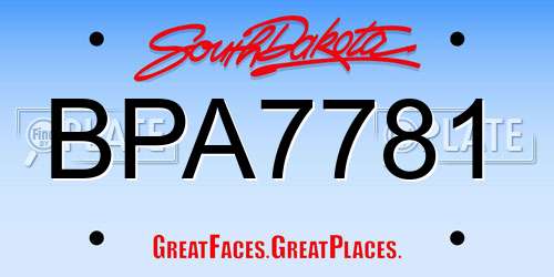 BPA7781 South Dakota License Plate