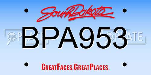 BPA953 South Dakota License Plate