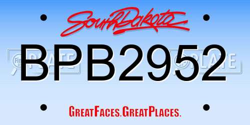 BPB2952 South Dakota License Plate