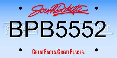 BPB5552 South Dakota License Plate