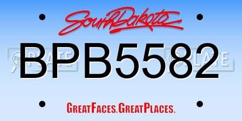 BPB5582 South Dakota License Plate