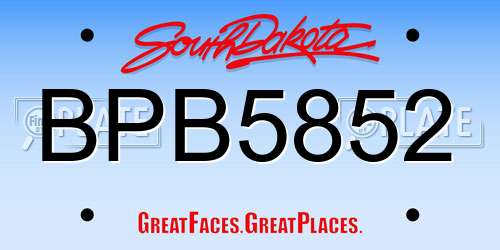 BPB5852 South Dakota License Plate