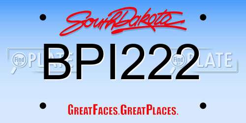 BPI222 South Dakota License Plate