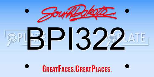 BPI322 South Dakota License Plate