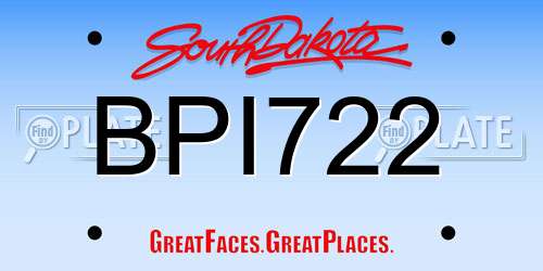 BPI722 South Dakota License Plate