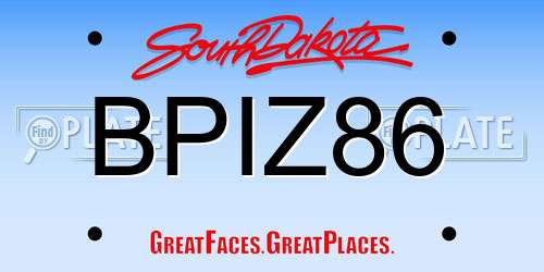 BPIZ86 South Dakota License Plate