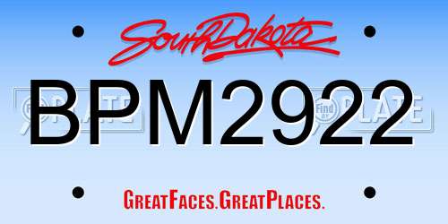 BPM2922 South Dakota License Plate