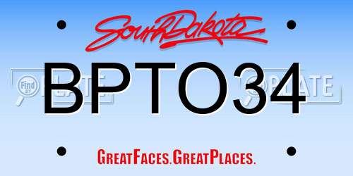 BPTO34 South Dakota License Plate