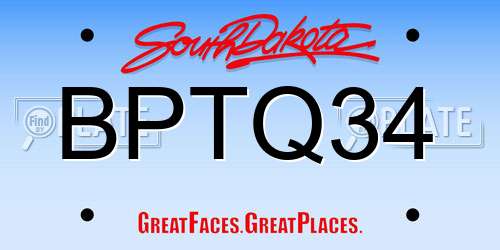 BPTQ34 South Dakota License Plate