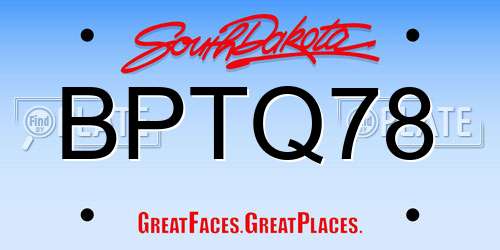 BPTQ78 South Dakota License Plate