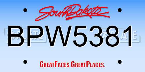 BPW5381 South Dakota License Plate