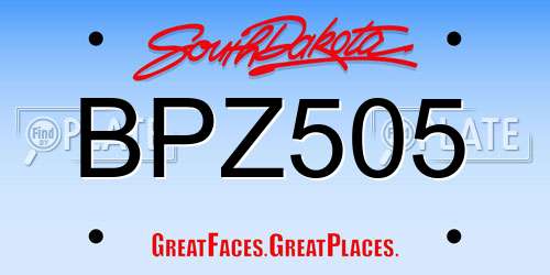 BPZ505 South Dakota License Plate