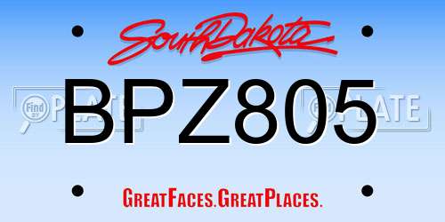 BPZ805 South Dakota License Plate