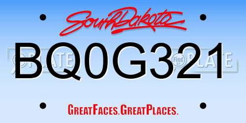BQ0G321 South Dakota License Plate
