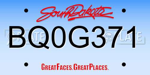 BQ0G371 South Dakota License Plate