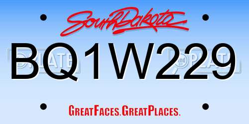 BQ1W229 South Dakota License Plate