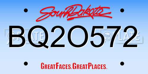 BQ2O572 South Dakota License Plate