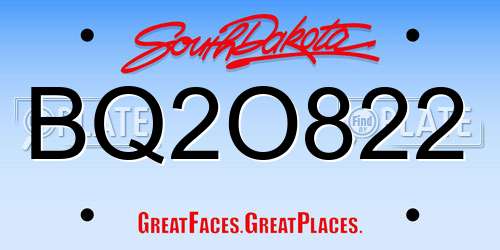 BQ2O822 South Dakota License Plate