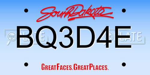 BQ3D4E South Dakota License Plate