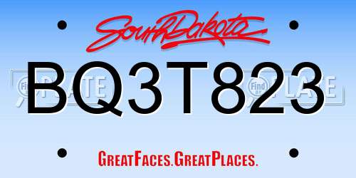 BQ3T823 South Dakota License Plate
