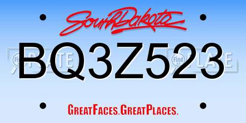 BQ3Z523 South Dakota License Plate