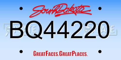 BQ44220 South Dakota License Plate
